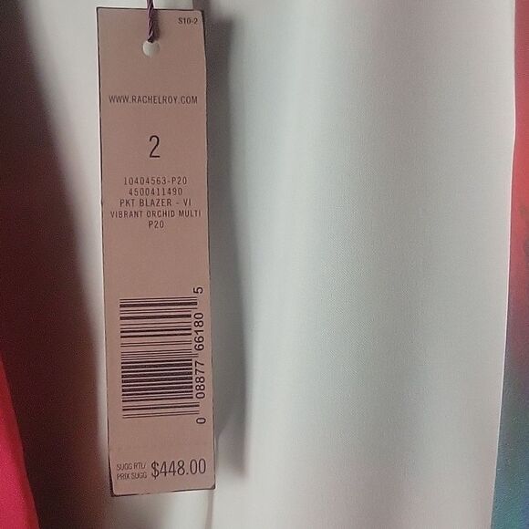 NWT Rachel Roy Sz 2 4 Silk Blazer Jacket Colorful Pink White Art Professional - Picture 12 of 16